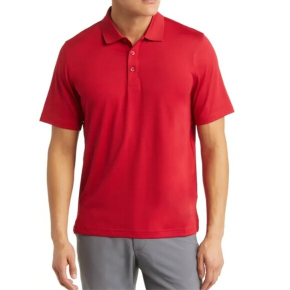 NWT - Nordstrom Men's Short Sleeve Interlock Polo, Red Chateaux - Size Large - Picture 1 of 12